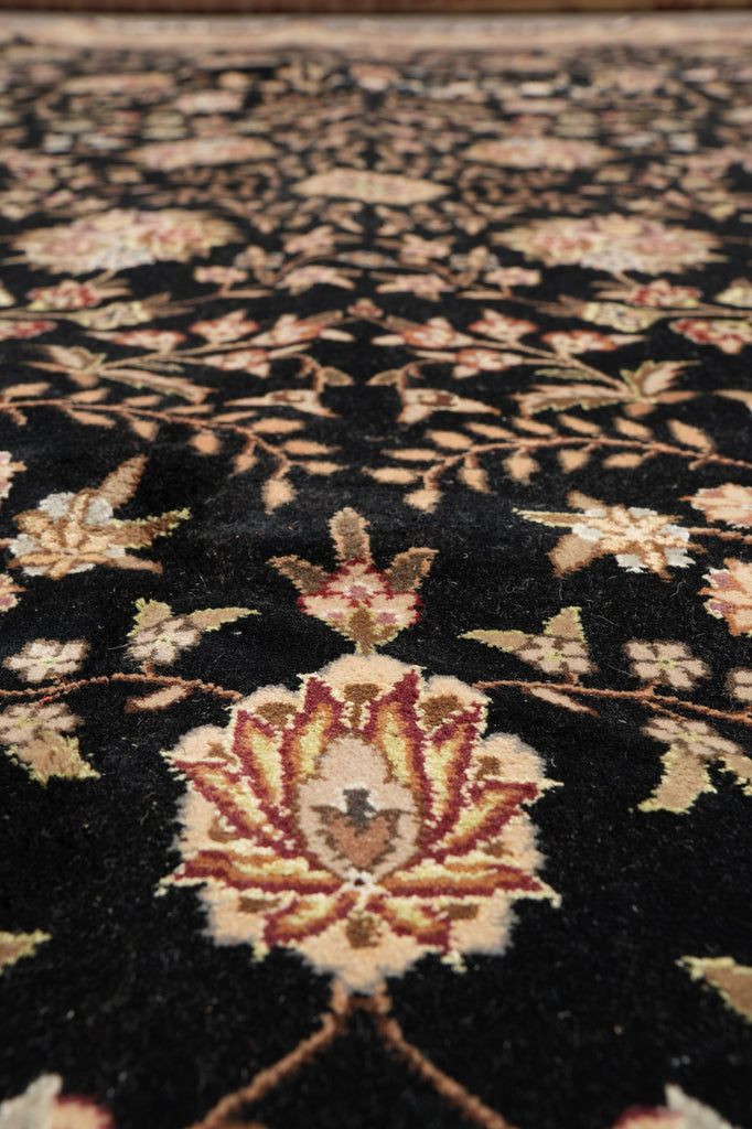 8.6 x 11.6 Quality Wool And Silk Hand-Knotted Rug Black #F-4354