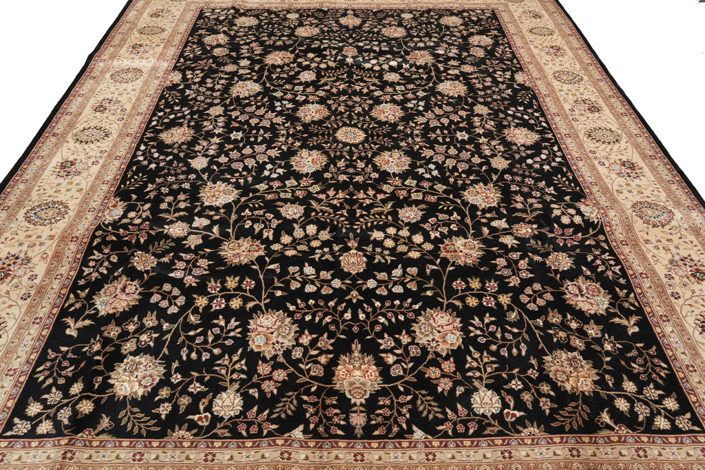 8.6 x 11.6 Quality Wool And Silk Hand-Knotted Rug Black #F-4354