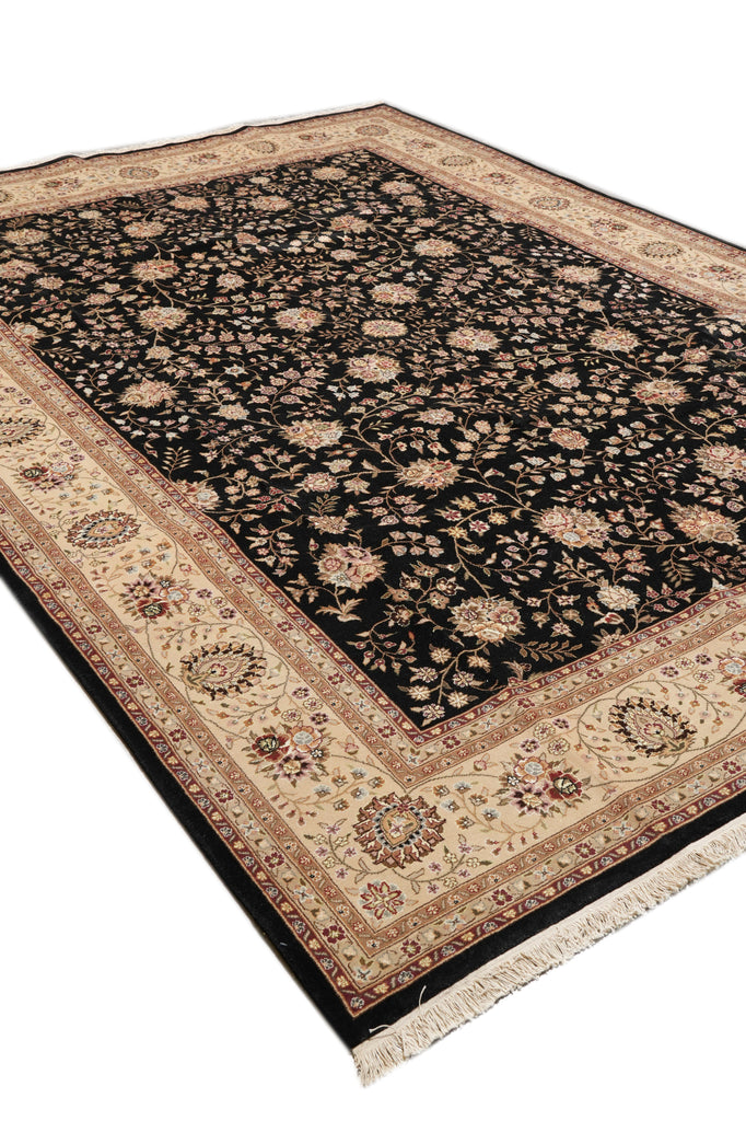 8.6 x 11.6 Quality Wool And Silk Hand-Knotted Rug Black #F-4354
