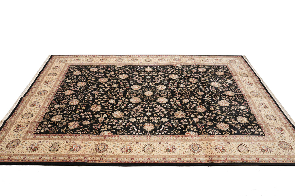 8.6 x 11.6 Quality Wool And Silk Hand-Knotted Rug Black #F-4354