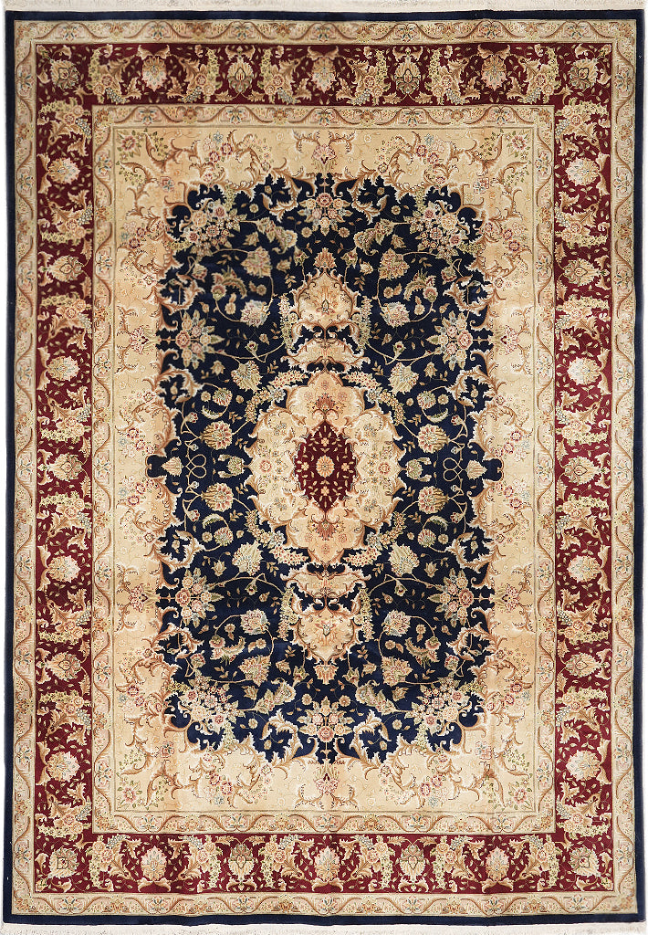 8.7 x 11.8 Midnight Blue Hand-Knotted Rug #F-4355