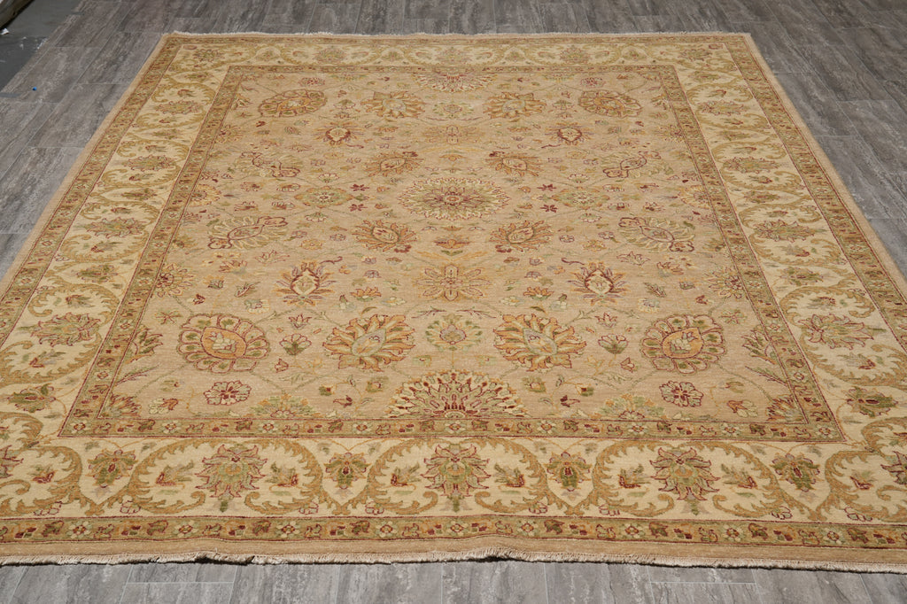 8 x 10 Neutral Light Brown Chobi Peshawar Rug Natural Wool #PIX-8455