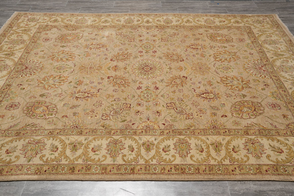 8 x 10 Neutral Light Brown Chobi Peshawar Rug Natural Wool #PIX-8455