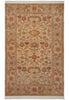Load image into Gallery viewer, A traditional oriental area rug with an intricate floral and vine pattern, featuring a warm beige background with rust red, terracotta, and brown details, finished with white fringe on the top and bottom.