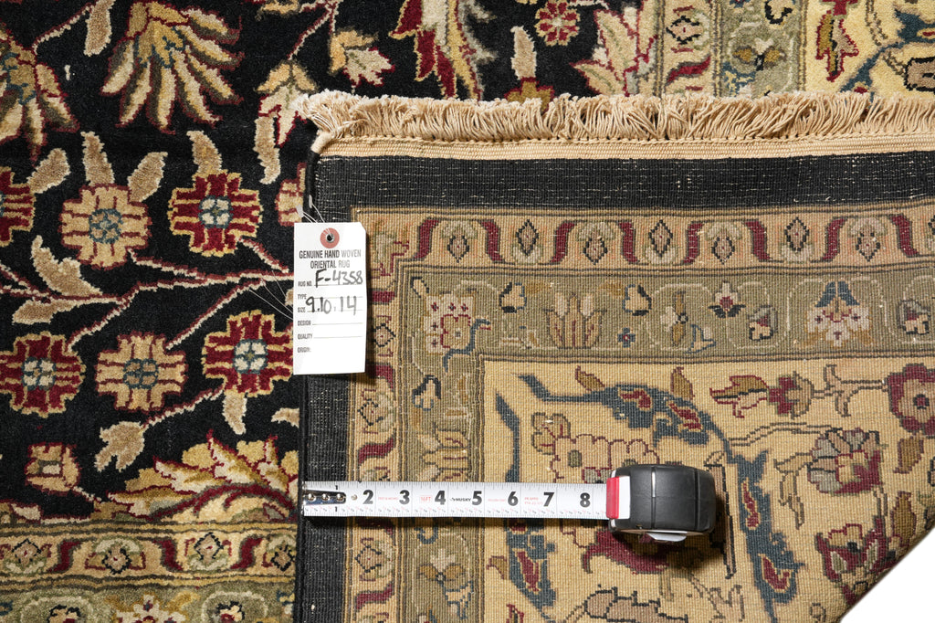 9.10 x 14 High Quality Wool Dense Weave Hand-knotted India Rug Black #F-4358