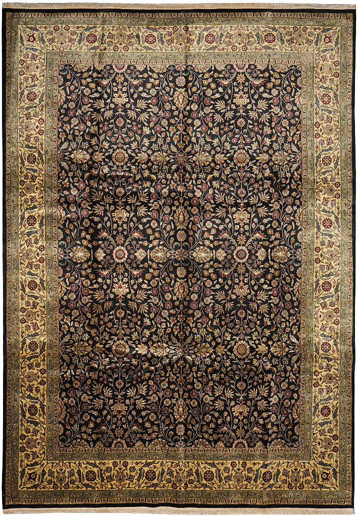 9.10 x 14 High Quality Wool Dense Weave Hand-knotted India Rug Black #F-4358