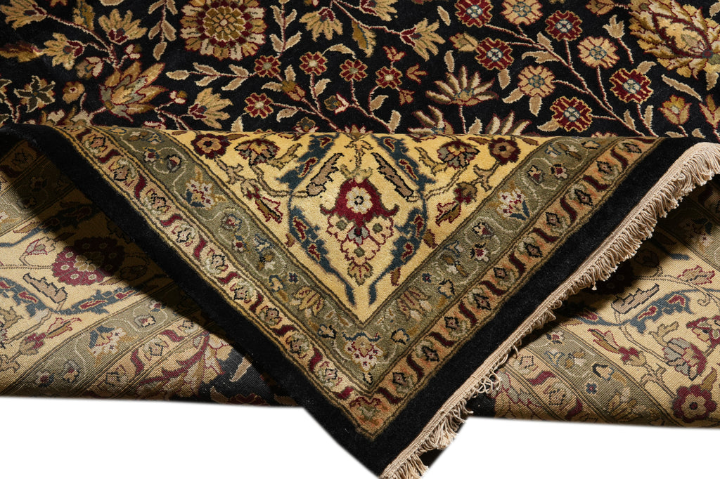 9.10 x 14 High Quality Wool Dense Weave Hand-knotted India Rug Black #F-4358