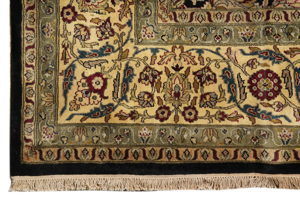 9.10 x 14 High Quality Wool Dense Weave Hand-knotted India Rug Black #F-4358