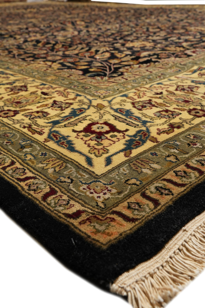 9.10 x 14 High Quality Wool Dense Weave Hand-knotted India Rug Black #F-4358