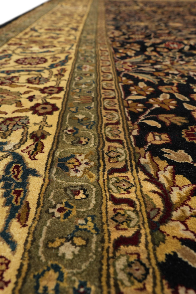 9.10 x 14 High Quality Wool Dense Weave Hand-knotted India Rug Black #F-4358