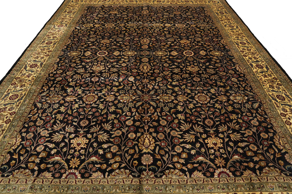 9.10 x 14 High Quality Wool Dense Weave Hand-knotted India Rug Black #F-4358