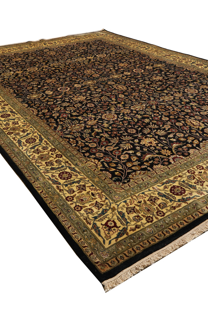 9.10 x 14 High Quality Wool Dense Weave Hand-knotted India Rug Black #F-4358