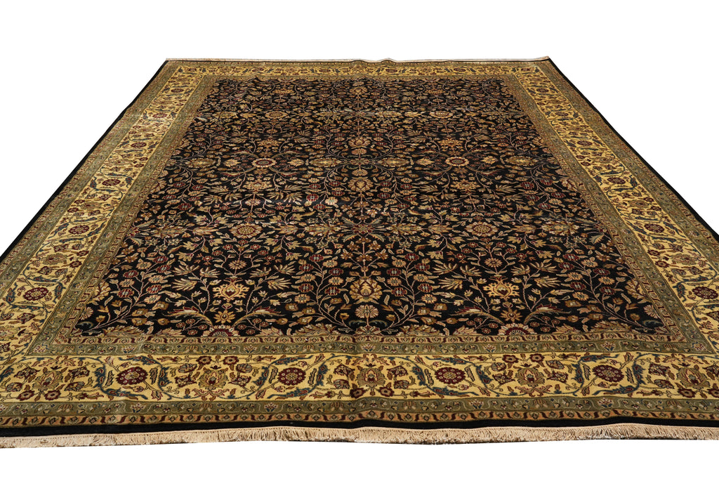 9.10 x 14 High Quality Wool Dense Weave Hand-knotted India Rug Black #F-4358