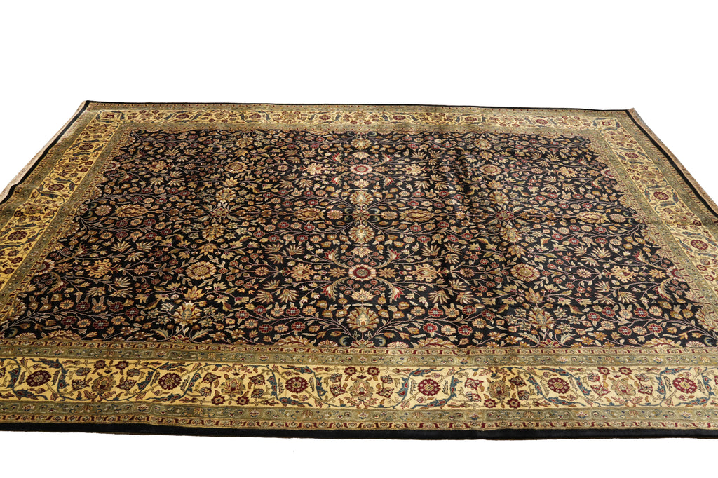 9.10 x 14 High Quality Wool Dense Weave Hand-knotted India Rug Black #F-4358