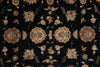 Load image into Gallery viewer, Black fabric featuring an intricate, symmetrical floral and medallion pattern in beige, gold, and muted red tones.