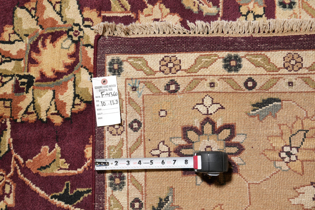 10 x 13.8 Beautiful Quality Wool Handmade Rug Burgundy Gold #F-4360