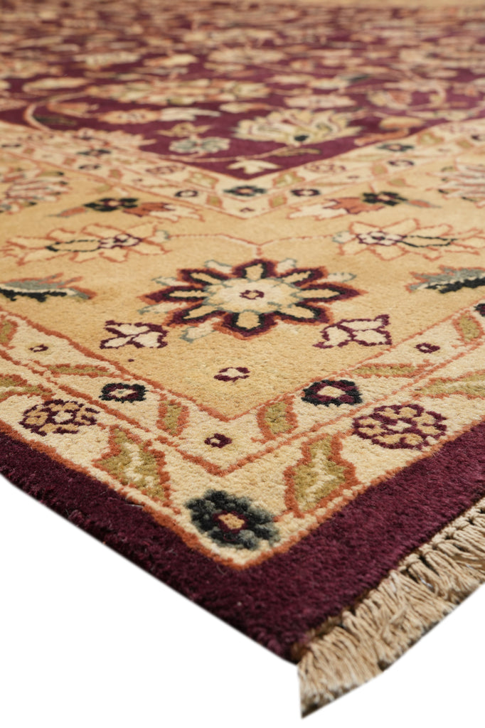 10 x 13.8 Beautiful Quality Wool Handmade Rug Burgundy Gold #F-4360