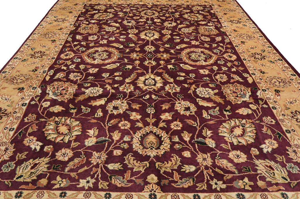 10 x 13.8 Beautiful Quality Wool Handmade Rug Burgundy Gold #F-4360