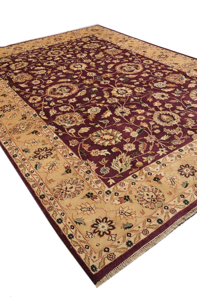 10 x 13.8 Beautiful Quality Wool Handmade Rug Burgundy Gold #F-4360