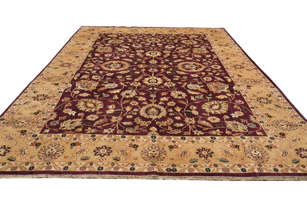 10 x 13.8 Beautiful Quality Wool Handmade Rug Burgundy Gold #F-4360
