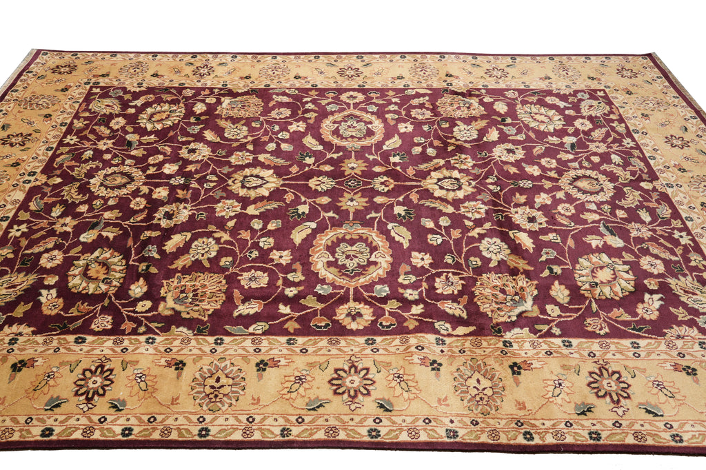 10 x 13.8 Beautiful Quality Wool Handmade Rug Burgundy Gold #F-4360