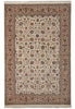 Load image into Gallery viewer, A traditional rectangular area rug with an intricate floral and vine pattern, featuring a beige and cream center field, a dusty rose border, and fringed edges.