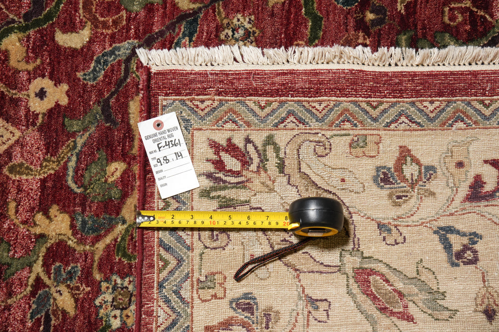 9.8 x 14 Burgundy Gold Quality Wool Hand-knotted Jaipur Rug Dense Weave begie Dye #F-4361