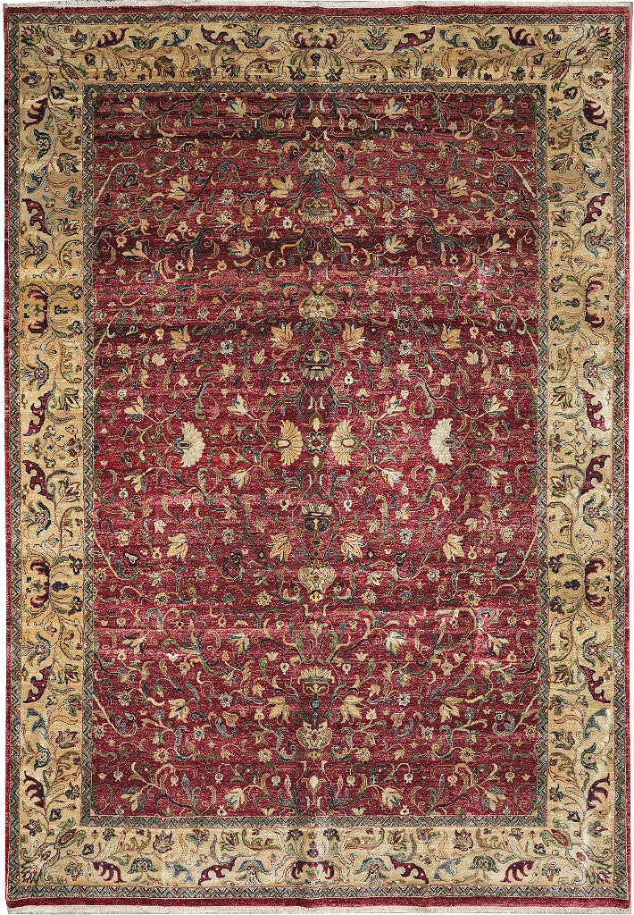 9.8 x 14 Burgundy Gold Quality Wool Hand-knotted Jaipur Rug Dense Weave begie Dye #F-4361