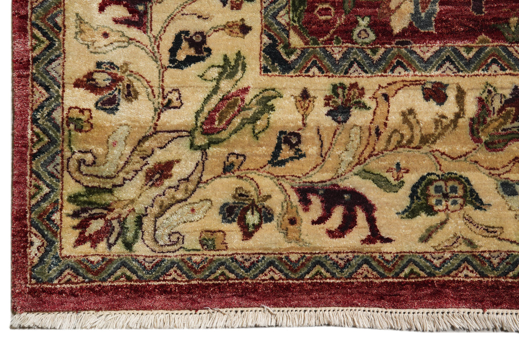 9.8 x 14 Burgundy Gold Quality Wool Hand-knotted Jaipur Rug Dense Weave begie Dye #F-4361