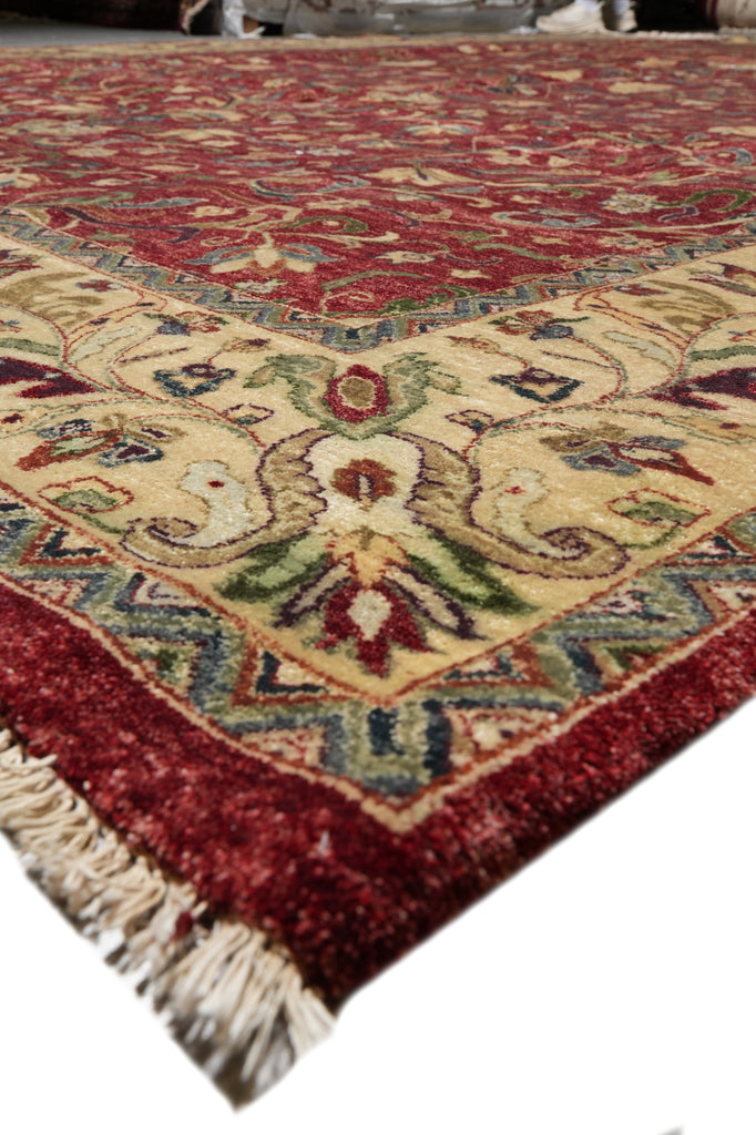 9.8 x 14 Burgundy Gold Quality Wool Hand-knotted Jaipur Rug Dense Weave begie Dye #F-4361