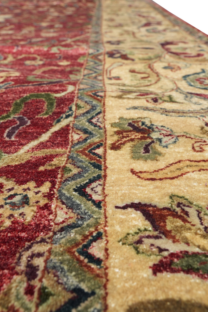 9.8 x 14 Burgundy Gold Quality Wool Hand-knotted Jaipur Rug Dense Weave begie Dye #F-4361