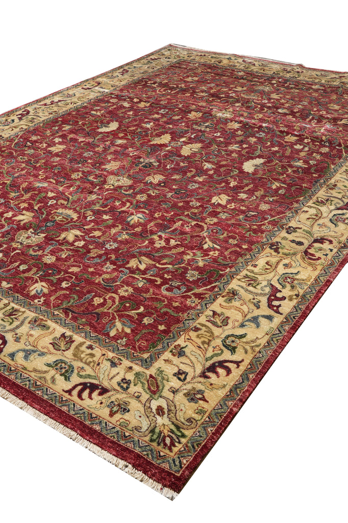 9.8 x 14 Burgundy Gold Quality Wool Hand-knotted Jaipur Rug Dense Weave begie Dye #F-4361