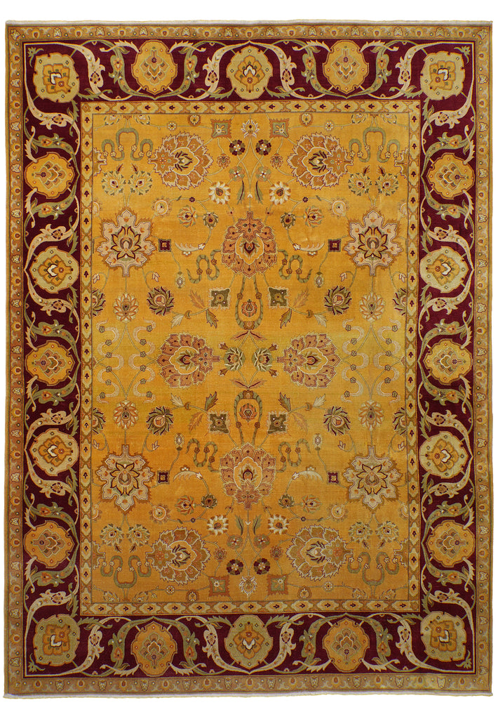 10 x 13.5 Gold Burgundy Quality Hand Knotted Oversized Oriental Agra Rug #F-5751