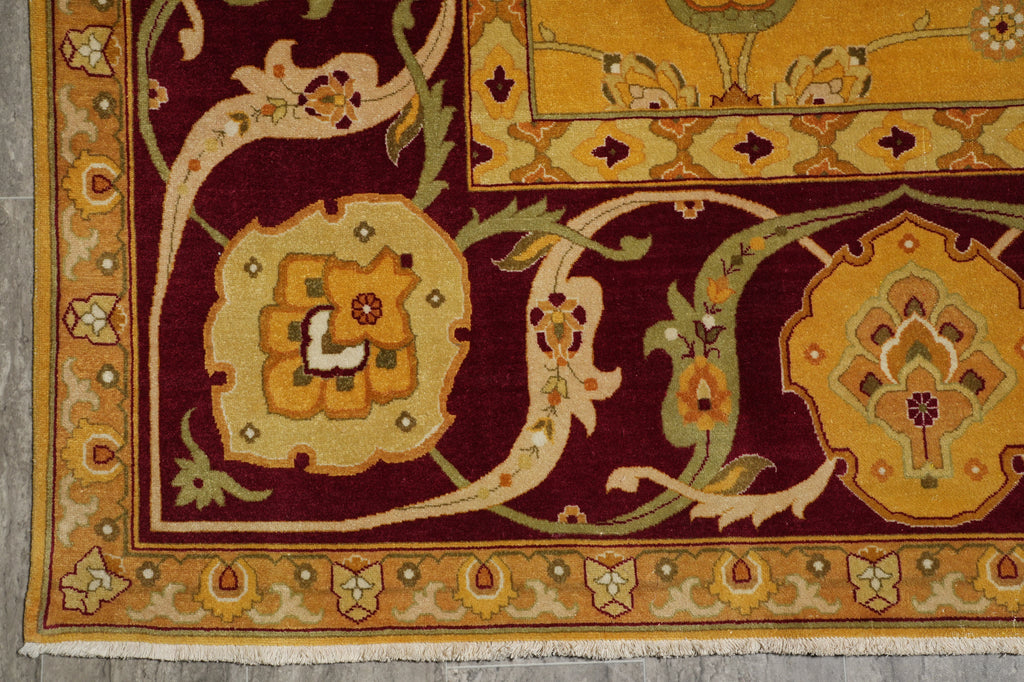 10 x 13.5 Gold Burgundy Quality Hand Knotted Oversized Oriental Agra Rug #F-5751