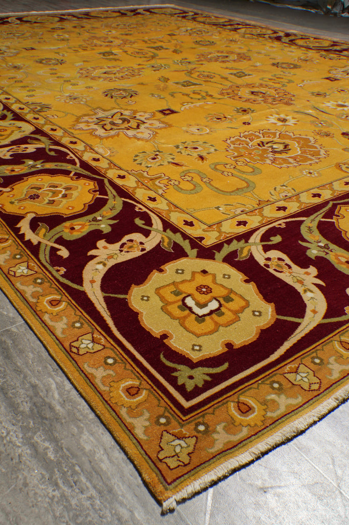 10 x 13.5 Gold Burgundy Quality Hand Knotted Oversized Oriental Agra Rug #F-5751