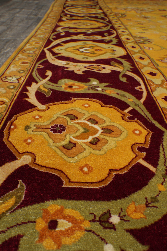 10 x 13.5 Gold Burgundy Quality Hand Knotted Oversized Oriental Agra Rug #F-5751