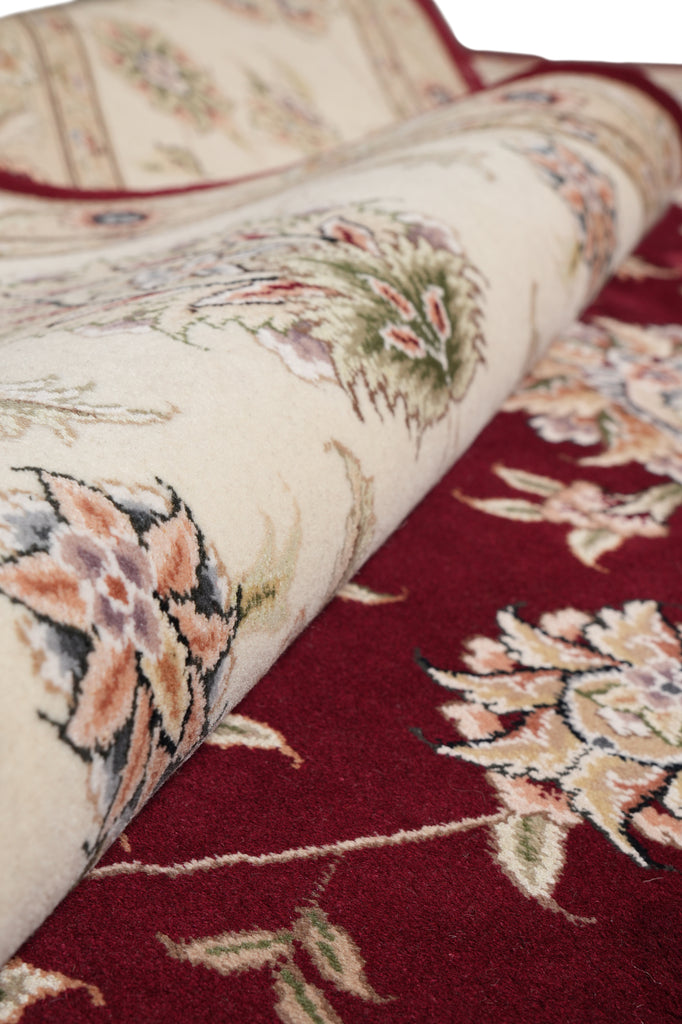 9.9 x 13.11 Quality Wool And Silk Hand-Knotted Rug Ruby Red Ivory #F-4362