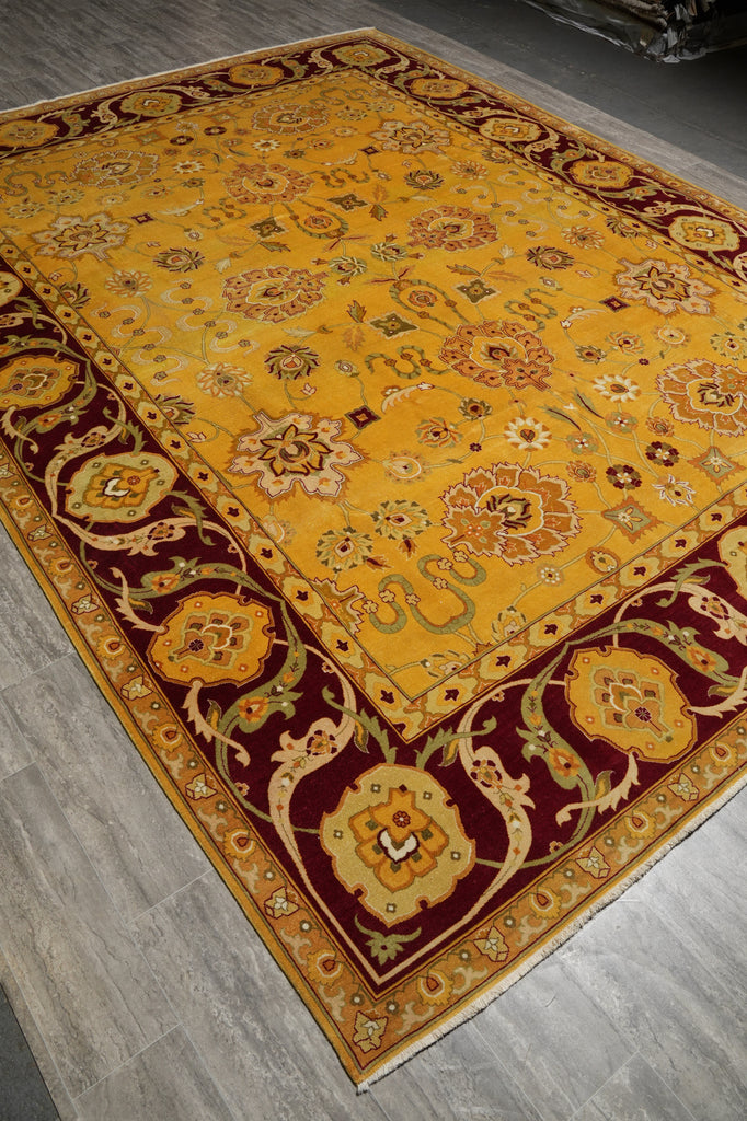 10 x 13.5 Gold Burgundy Quality Hand Knotted Oversized Oriental Agra Rug #F-5751