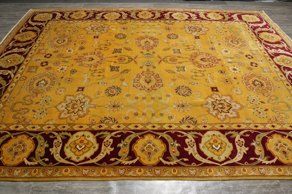 10 x 13.5 Gold Burgundy Quality Hand Knotted Oversized Oriental Agra Rug #F-5751