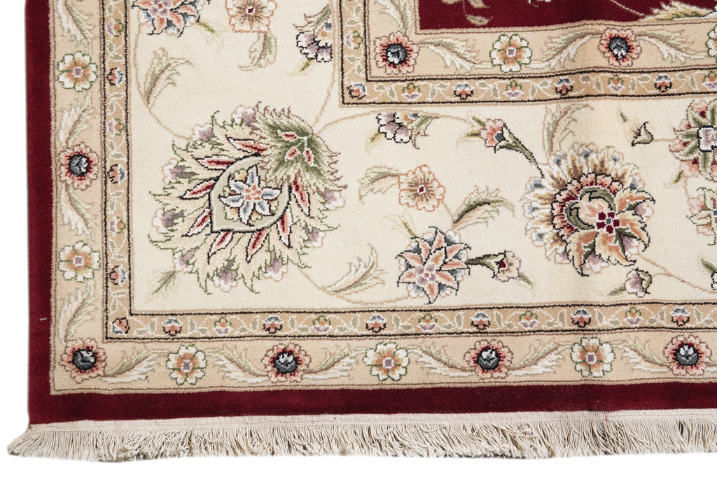 9.9 x 13.11 Quality Wool And Silk Hand-Knotted Rug Ruby Red Ivory #F-4362