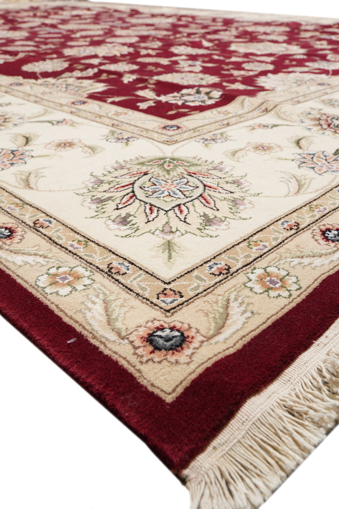 9.9 x 13.11 Quality Wool And Silk Hand-Knotted Rug Ruby Red Ivory #F-4362