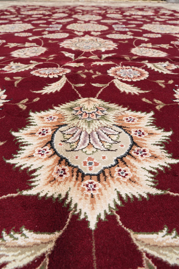 9.9 x 13.11 Quality Wool And Silk Hand-Knotted Rug Ruby Red Ivory #F-4362
