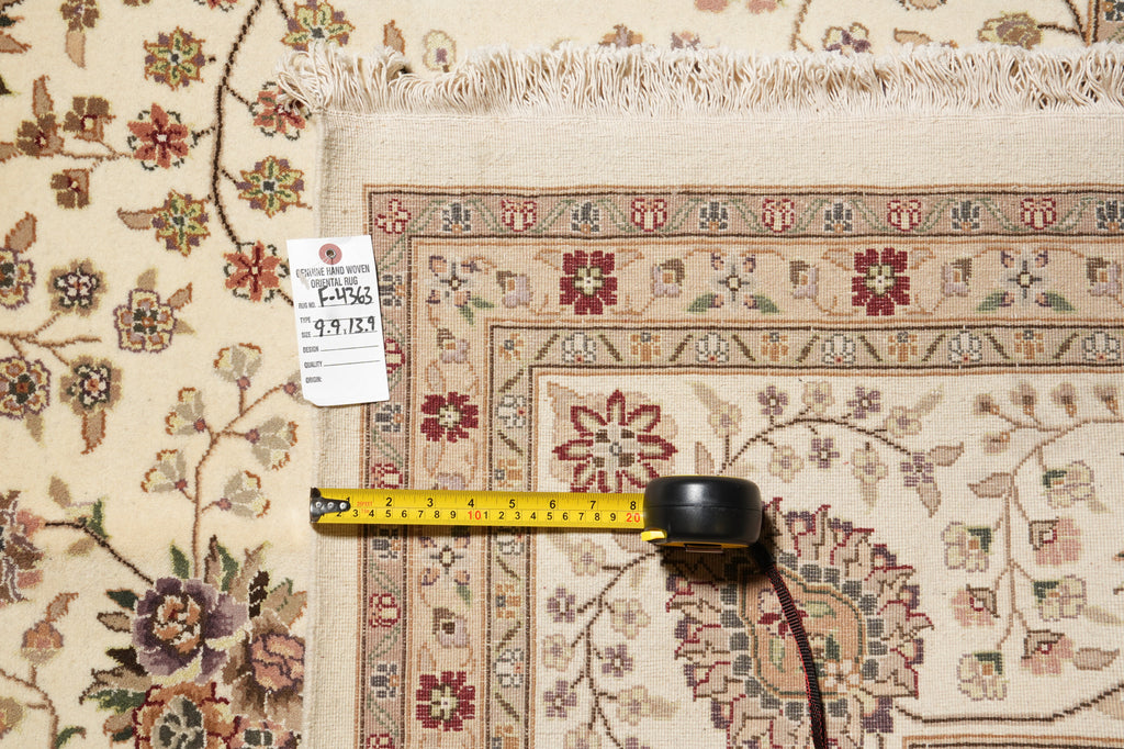 9.9 x 13.9 High Quality Wool And Silk Handmade Rug Ivory #F-4363