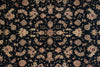 Load image into Gallery viewer, A close-up of an ornate traditional patterned rug with a dark navy or black background and intricate floral motifs in beige, cream, and muted red.