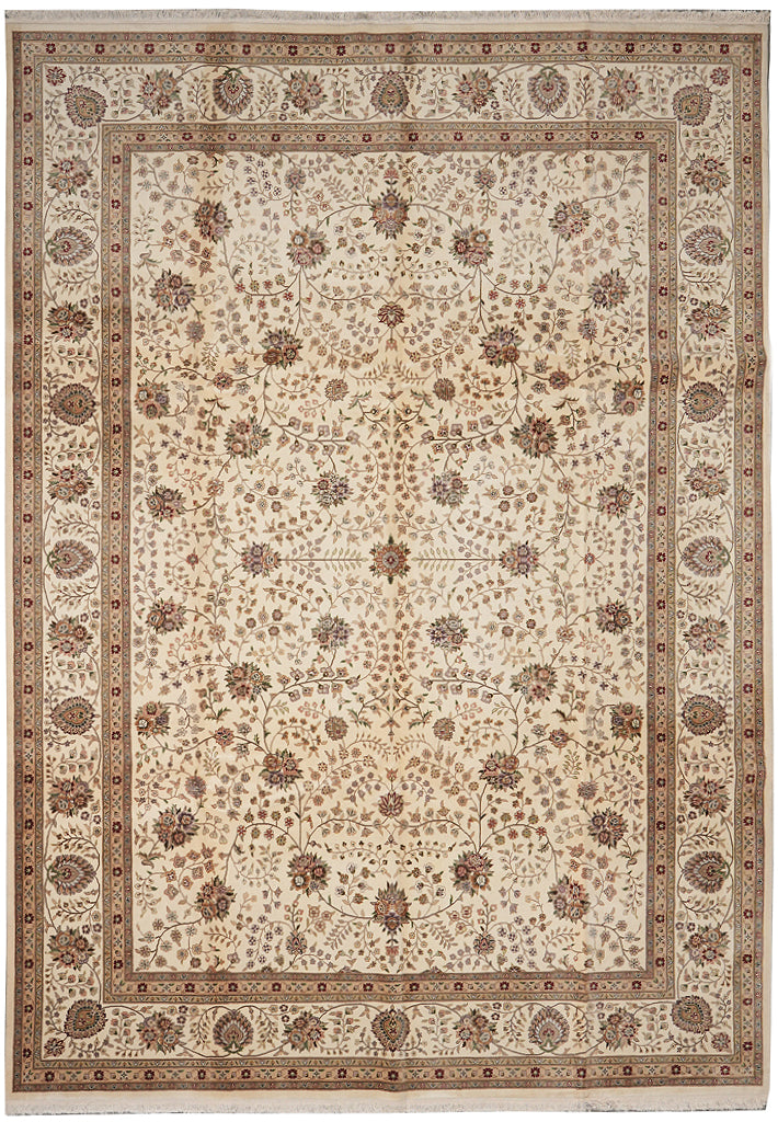 9.9 x 13.9 High Quality Wool And Silk Handmade Rug Ivory #F-4363