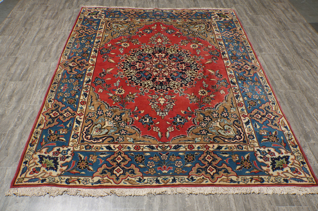 6.6 x 8.6 Pearl Orange Fine Quality Persian Kashan Rug LA-52463