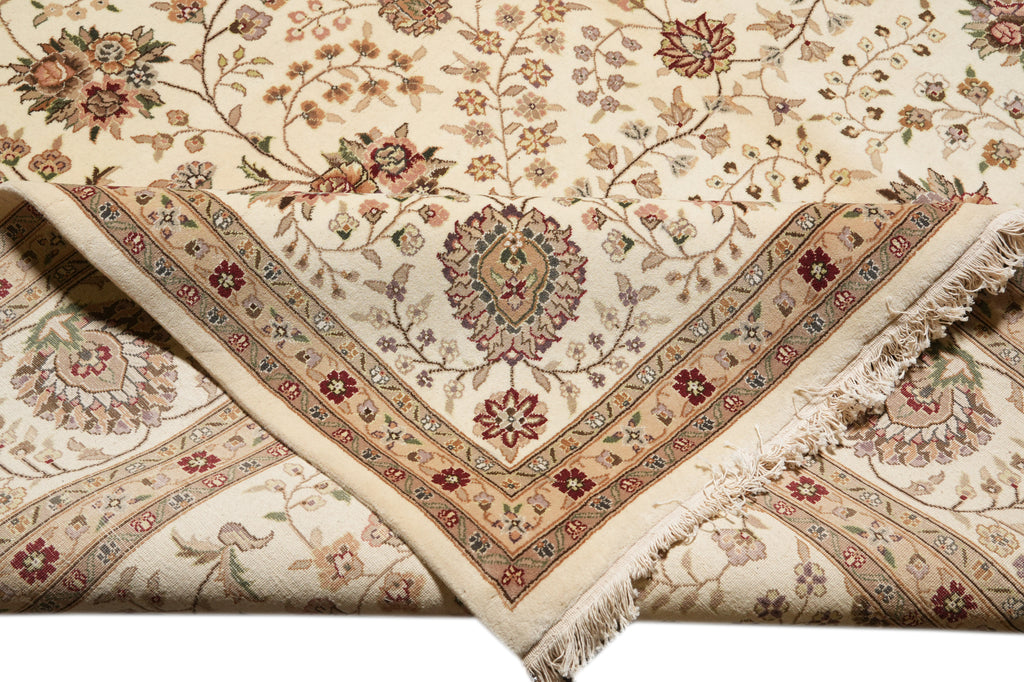 9.9 x 13.9 High Quality Wool And Silk Handmade Rug Ivory #F-4363