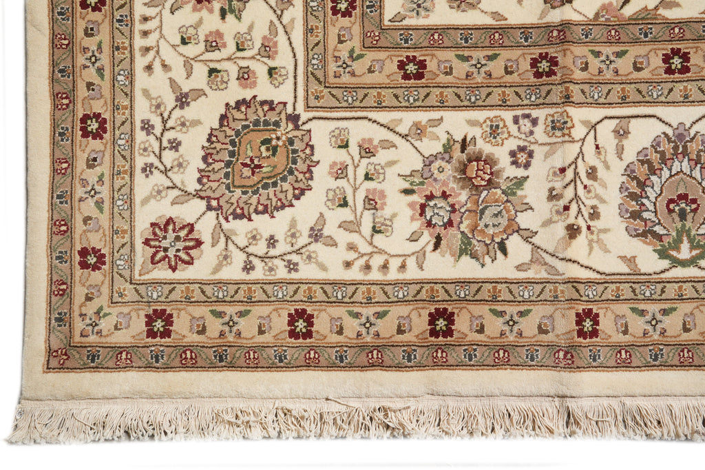 9.9 x 13.9 High Quality Wool And Silk Handmade Rug Ivory #F-4363