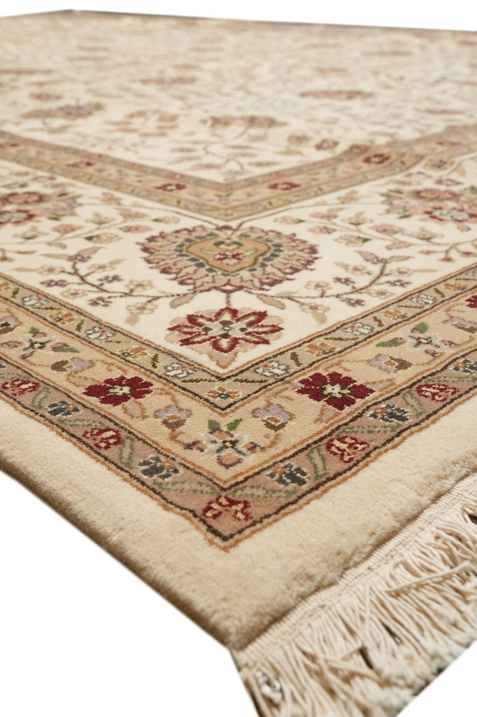 9.9 x 13.9 High Quality Wool And Silk Handmade Rug Ivory #F-4363