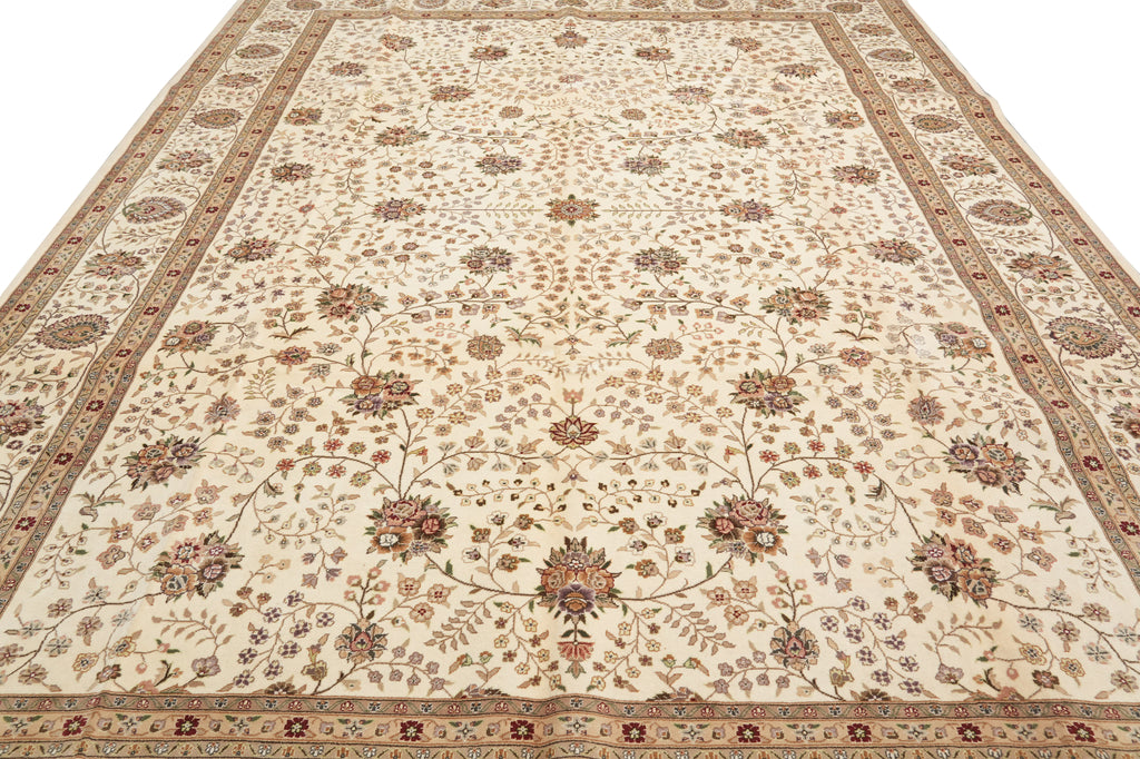 9.9 x 13.9 High Quality Wool And Silk Handmade Rug Ivory #F-4363